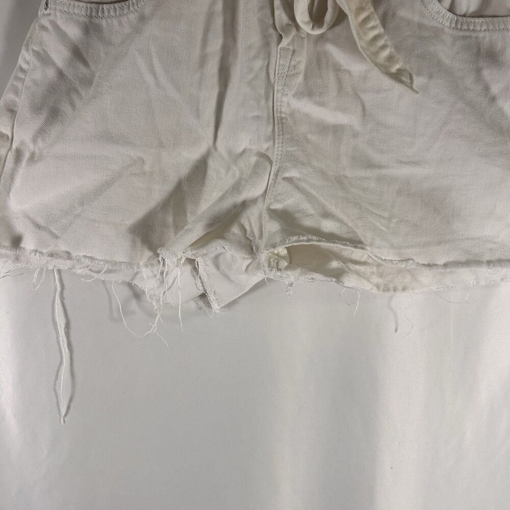 All Saints Paperbag Denim Shorts Women's 32 White Raw Hem Belted Pockets Stretch - Picture 3 of 8